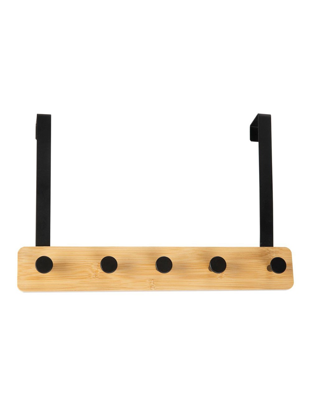 Colgador sobrepuerta de metal negro y madera 38 x 25 cm