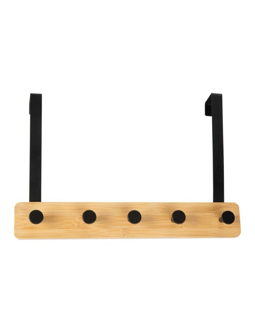 Colgador sobrepuerta de metal negro y madera 38 x 25 cm