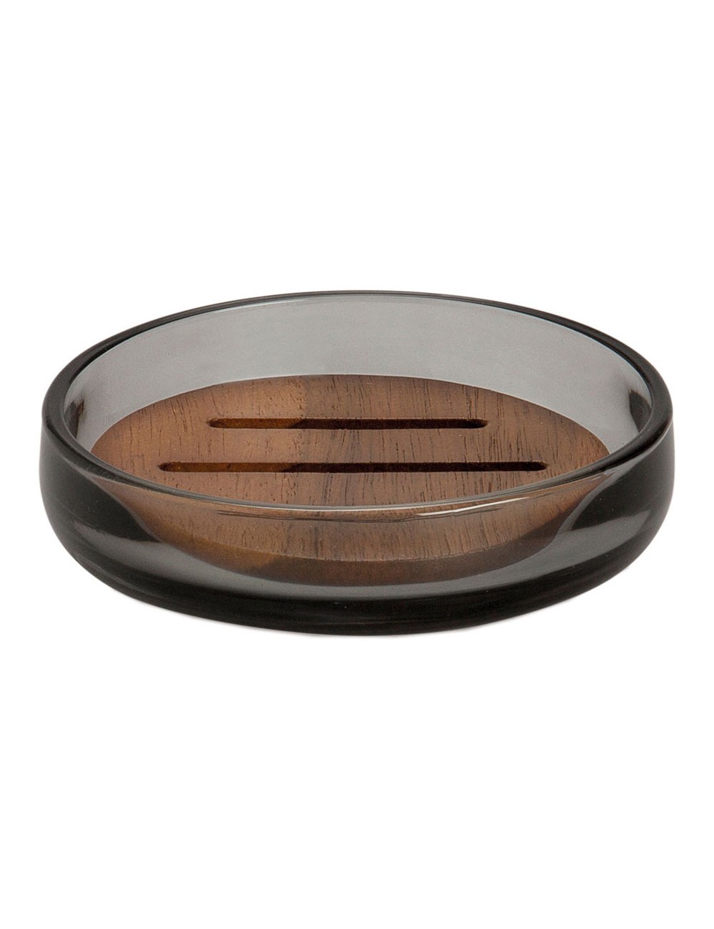 Jabonera de cristal gris y acacia