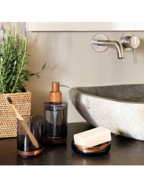 Dispensador de cristal gris y acacia