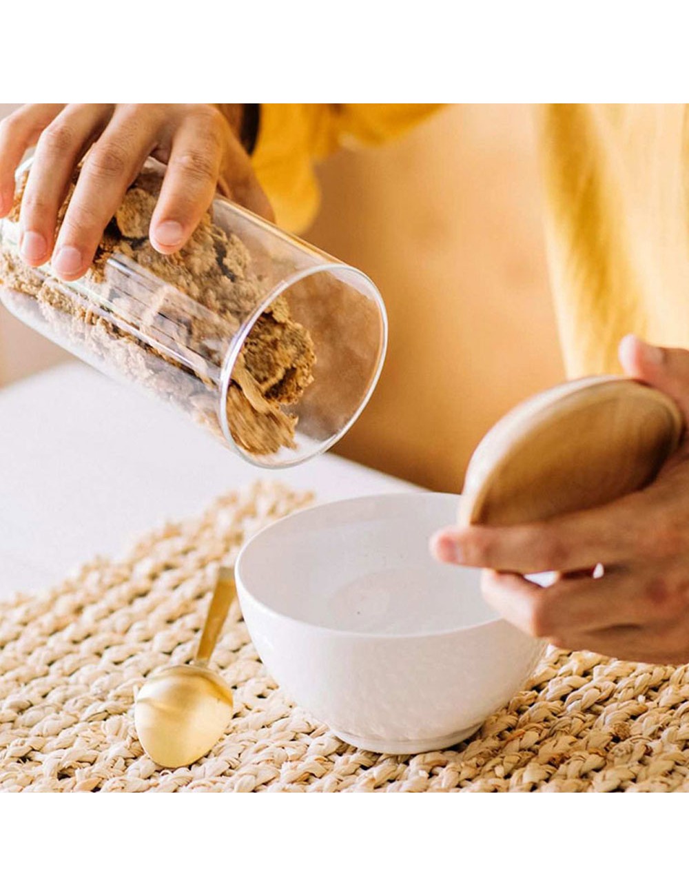 Bote de vidrio / madera ø9,5 x 17,5 cm