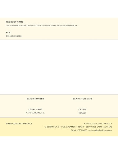 Organizador para cosmeticos cuadrado con tapa de bambu 8 cm