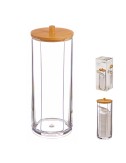 Dispensador para discos de algodon con tapa de bambu ø7,3 cm