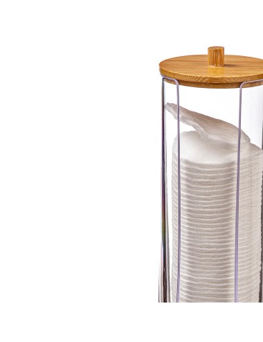 Dispensador para discos de algodon con tapa de bambu ø7,3 cm