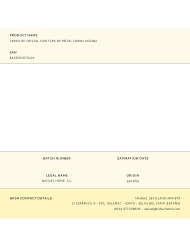 Tarro de cristal con tapa de metal 1000 ml