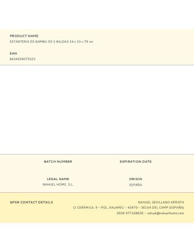 Estanteria de bambu de 3 baldas 34 x 33 x 79 cm