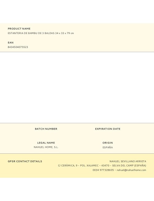 Estanteria de bambu de 3 baldas 34 x 33 x 79 cm