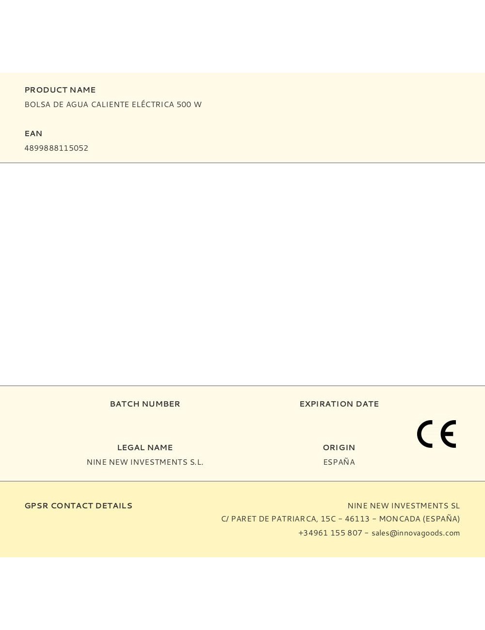 Bolsa de agua caliente eléctrica 500 w