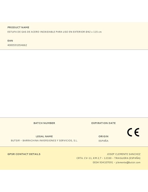 Estufa de gas de acero inoxidable para uso en exterior ø42 x 115 cm