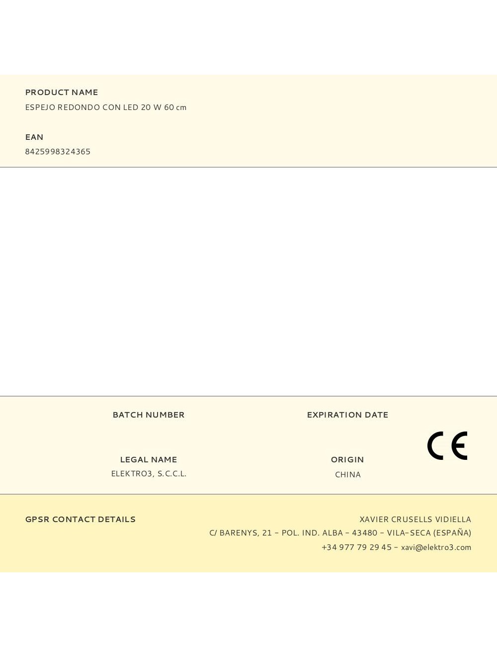 Espejo redondo con led 20 w 60 cm