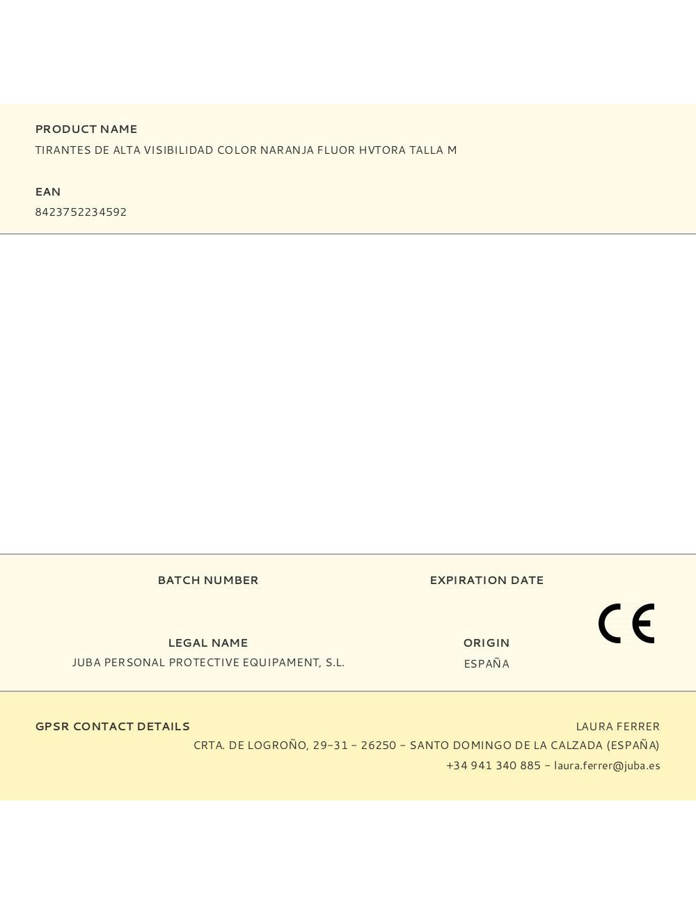 Tirantes de alta visibilidad color naranja fluor hvtora talla m