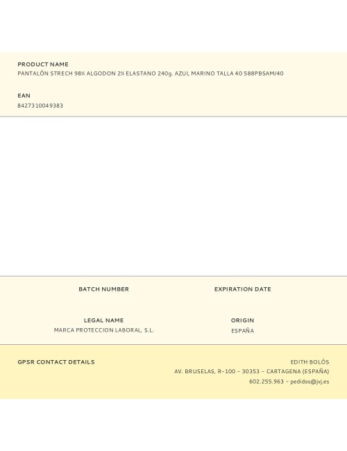 Pantalón strech 98% algodon 2% elastano 240g. azul marino talla 40 588pbsam/40