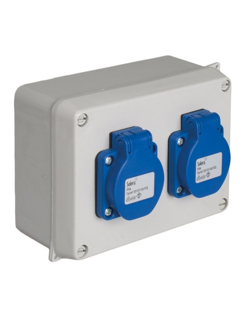 Caja estanca montada 153 x 100 x 65 mm con 2 bases tipo f 2p+t, 16a, 250v~, ip54