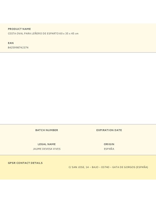 Cesta oval para leñero de esparto 60 x 35 x 45 cm