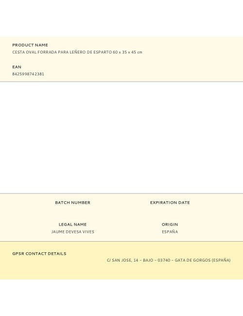 Cesta oval forrada para leñero de esparto 60 x 35 x 45 cm