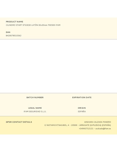 Cilindro start sts3030 latón 30x30mm 700500 ifam