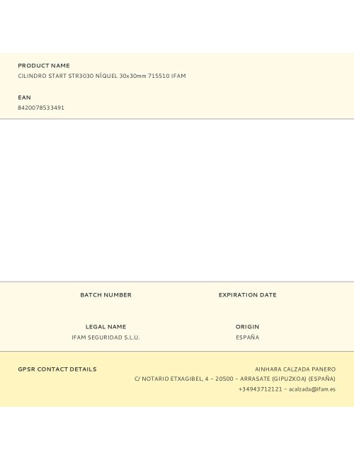 Cilindro start str3030 níquel 30x30mm 715510 ifam