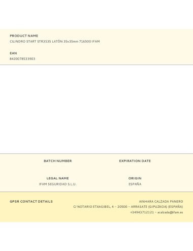 Cilindro start str3535 latón 35x35mm 716500 ifam