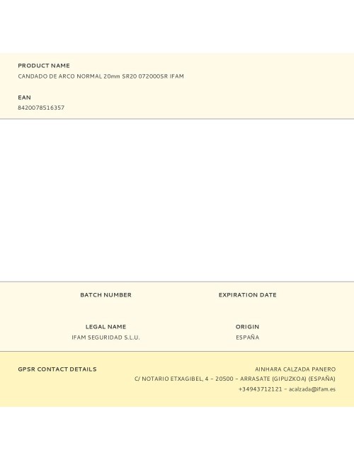 Candado de arco normal 20mm sr20 072000sr ifam