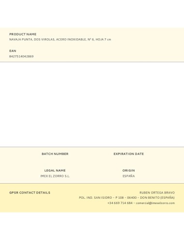 Navaja punta, dos virolas, acero inoxidable, n 6, hoja 7 cm
