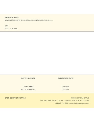 Navaja tranchete girolock acero inoxidable hoja 8 cm