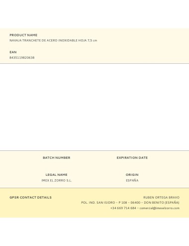 Navaja tranchete de acero inoxidable hoja 7,5 cm