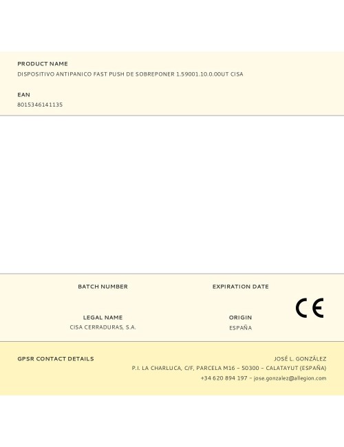 Dispositivo antipanico fast push de sobreponer 1.59001.10.0.00ut cisa