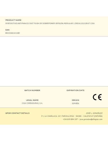 Dispositivo antipanico fast push de sobreponer version modular 1.59016.10.0.00ut cisa