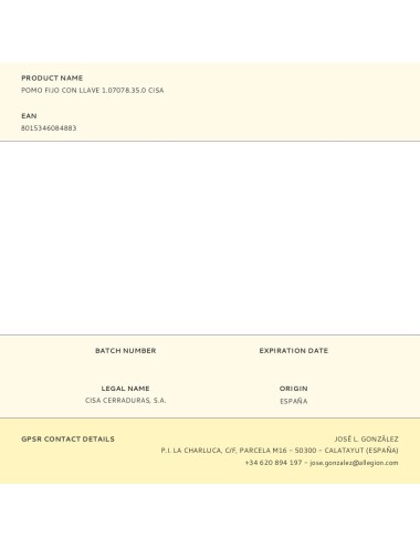 Pomo fijo con llave 1.07078.35.0 cisa