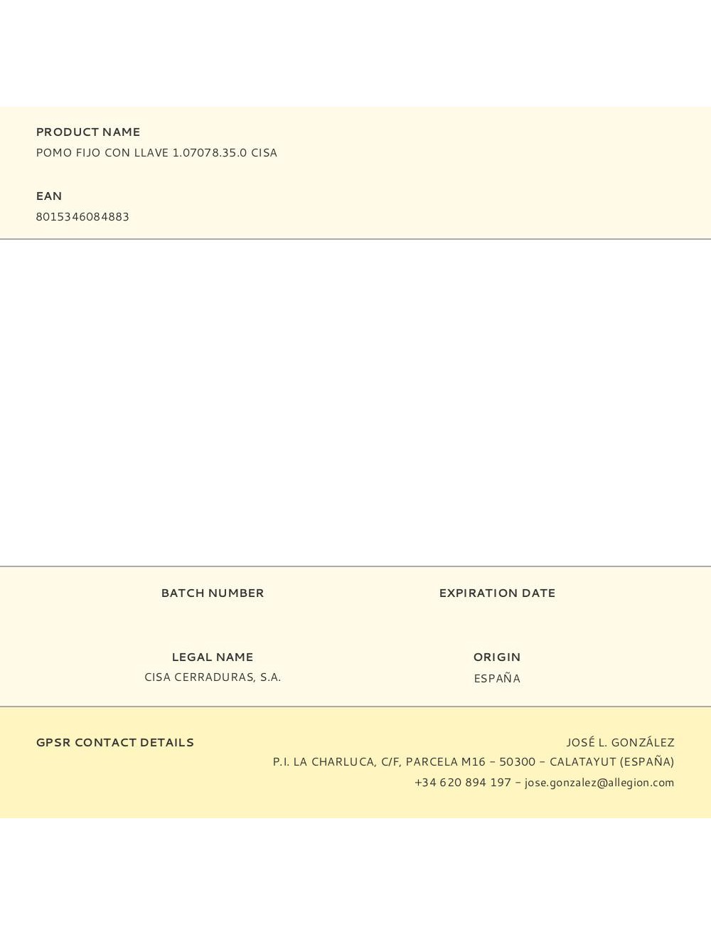 Pomo fijo con llave 1.07078.35.0 cisa