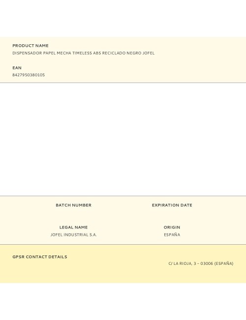 Dispensador papel mecha timeless abs reciclado negro jofel