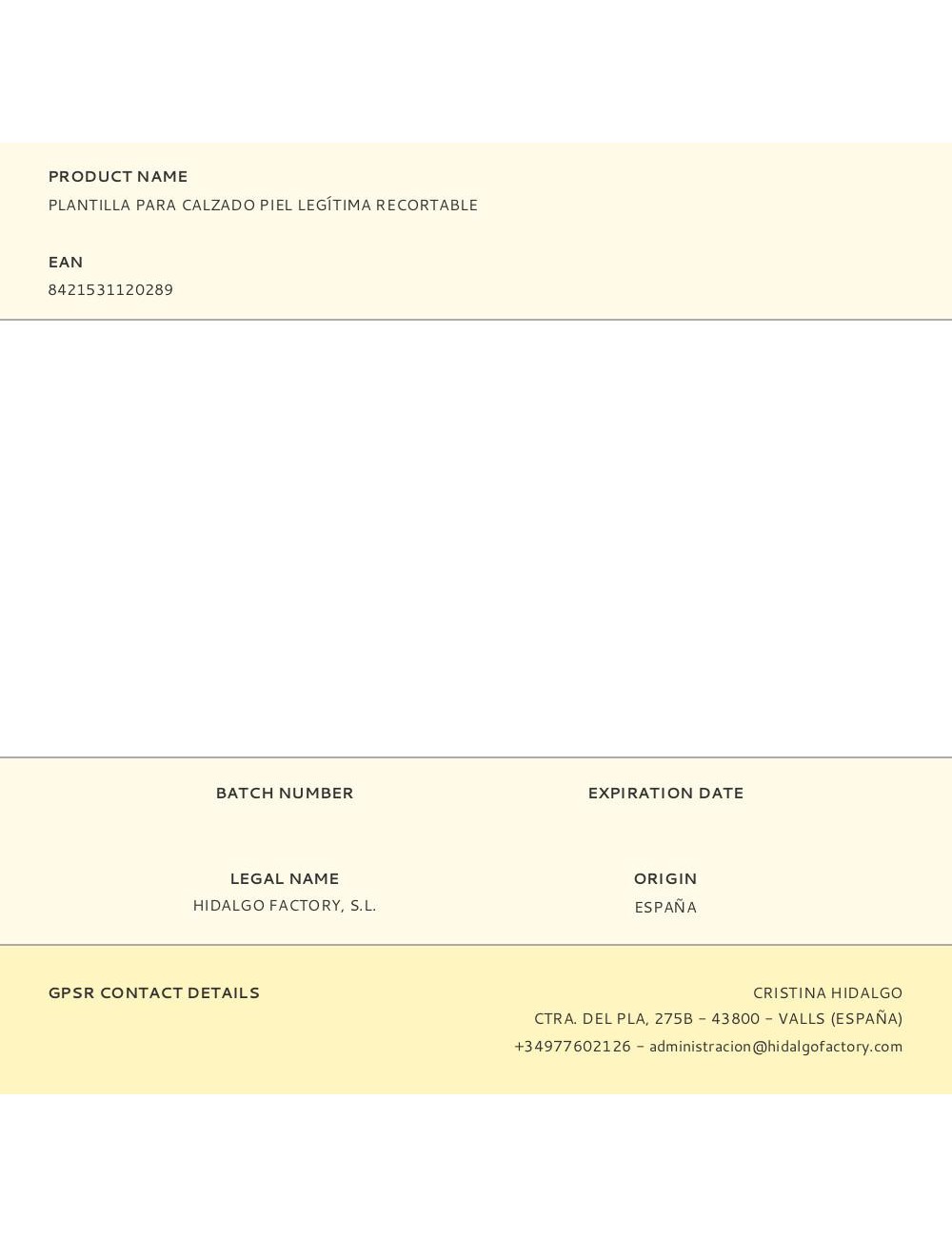 Plantilla para calzado piel legítima recortable