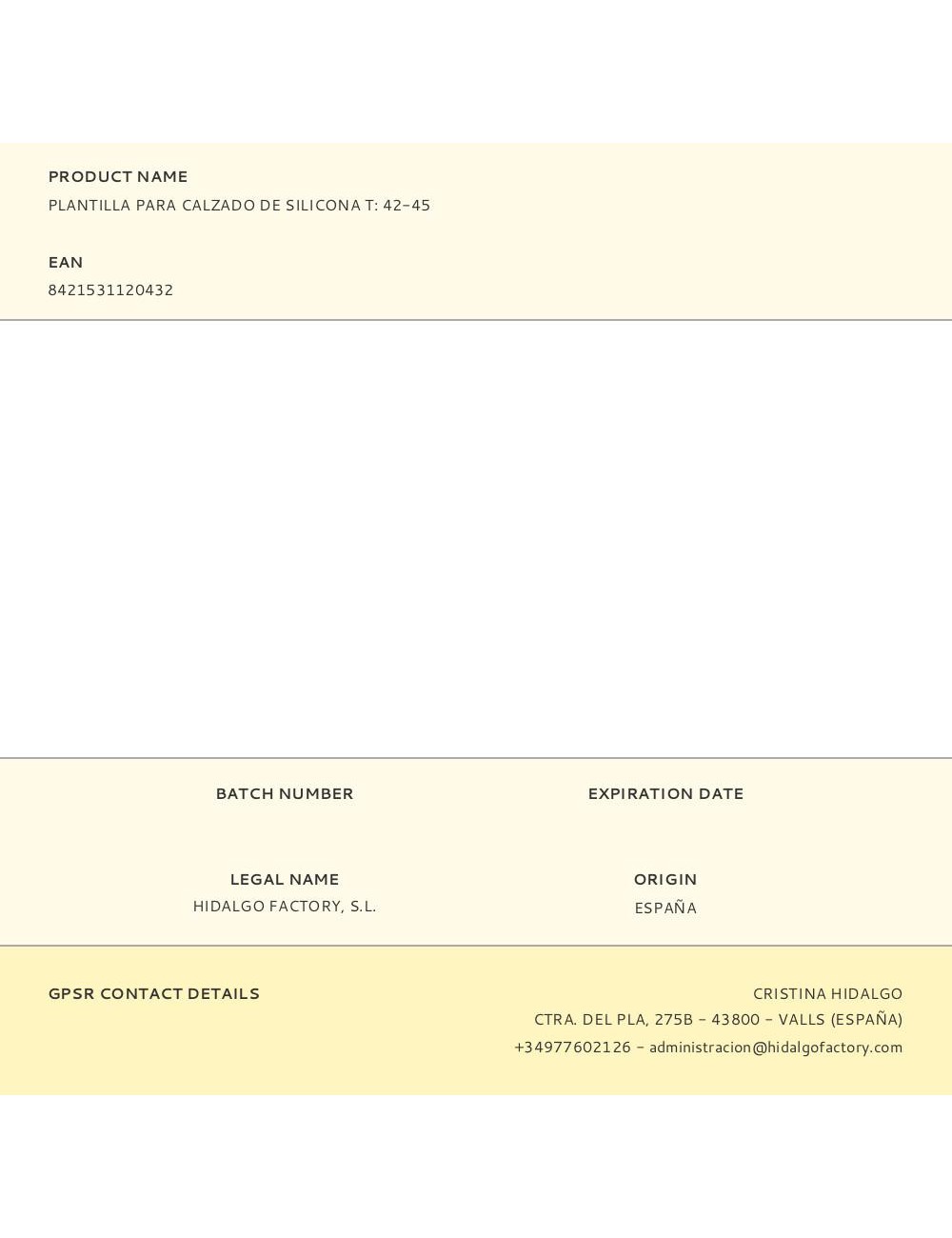 Plantilla para calzado de silicona t: 42-45