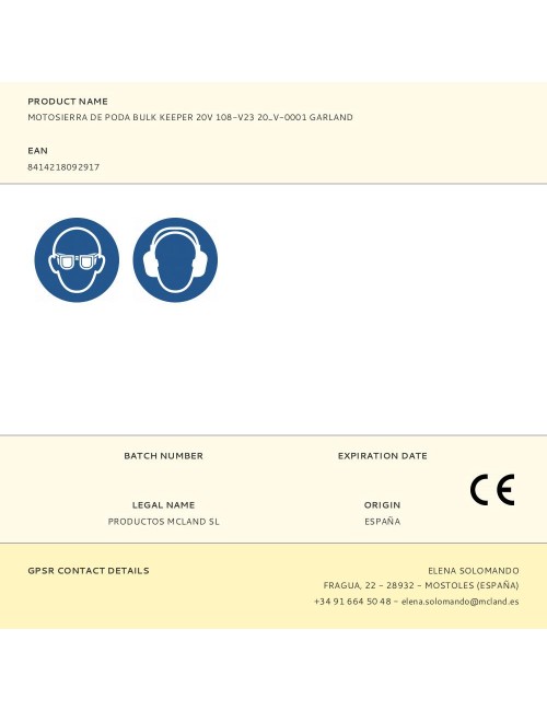 Motosierra de poda bulk keeper 20v 108-v23 20_v-0001 garland