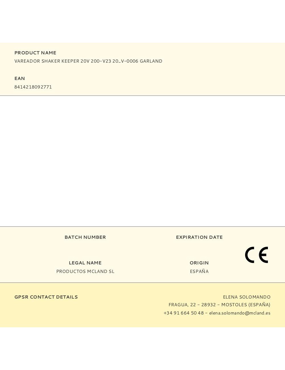 Vareador shaker keeper 20v 200-v23 20_v-0006 garland