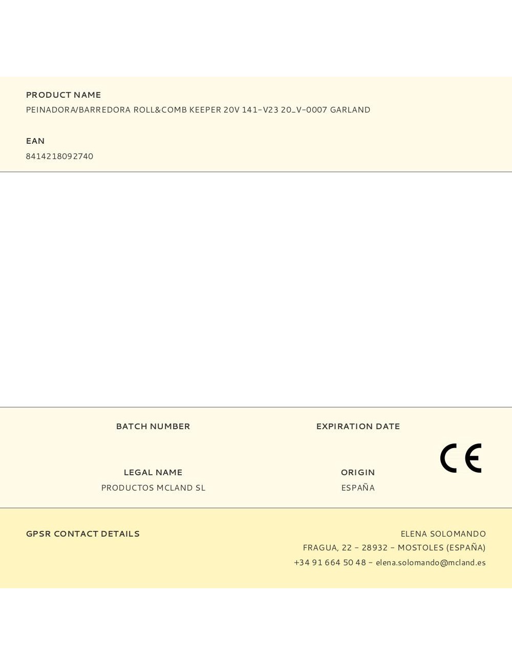 Peinadora/barredora roll&comb keeper 20v 141-v23 20_v-0007 garland