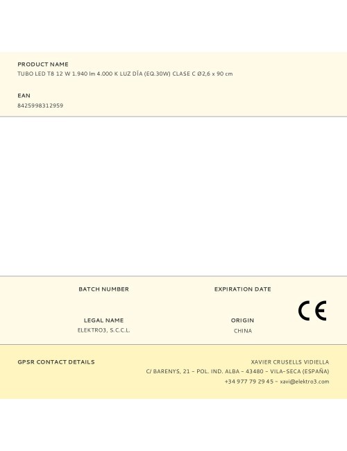 Tubo led t8 12 w 1.940 lm 4.000 k luz día (eq.30w) clase c ø2,6 x 90 cm