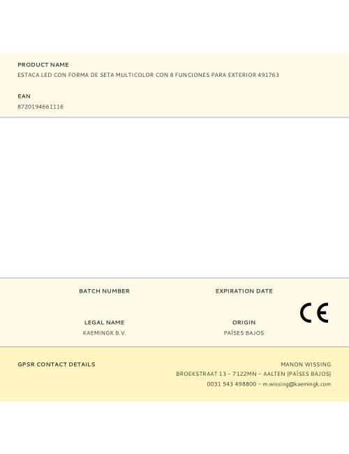 Estaca led con forma de seta multicolor con 8 funciones para exterior 491763