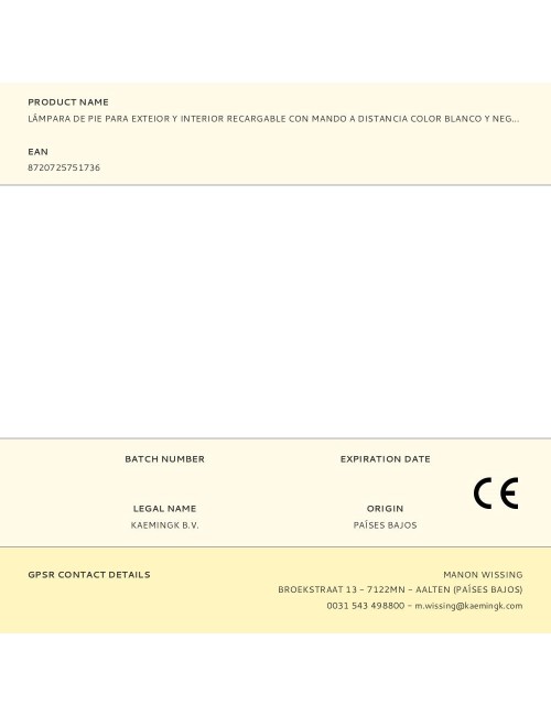 Lámpara de pie para exterior y interior recargable con mando a distancia color blanco y negro 150 cm