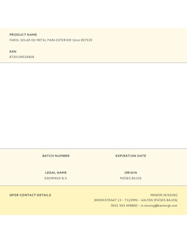 Farol solar de metal para exterior 16cm 897539