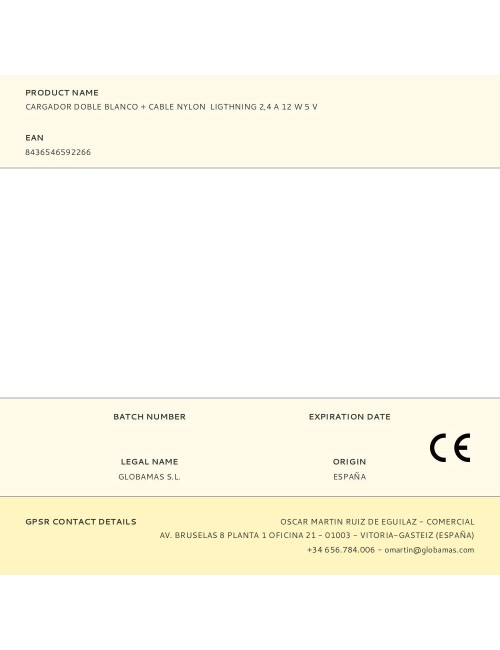 Cargador doble blanco + cable nylon ligthning 2,4 a 12 w 5 v