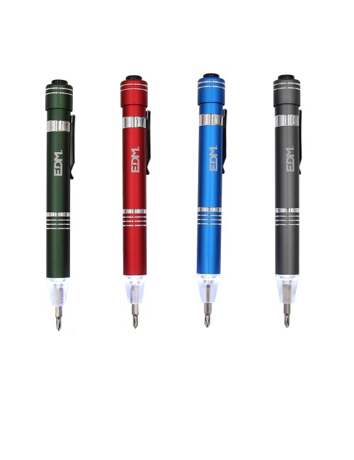 Linterna - destornillador con 6 puntas imantadas, colores surtidos