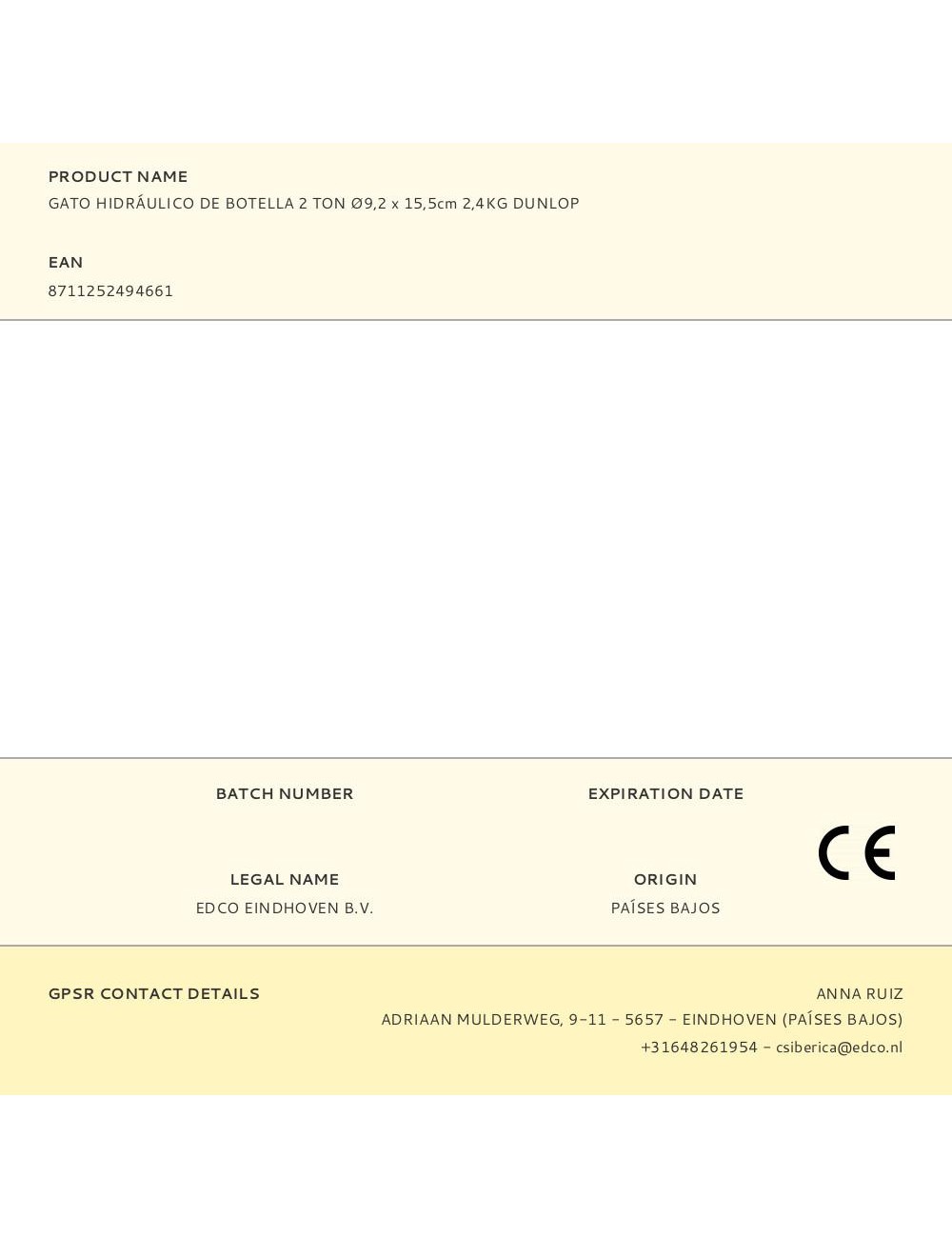 Gato hidráulico de botella 2 toneladas ø9,2 x 15,5 cm 2,4 kg