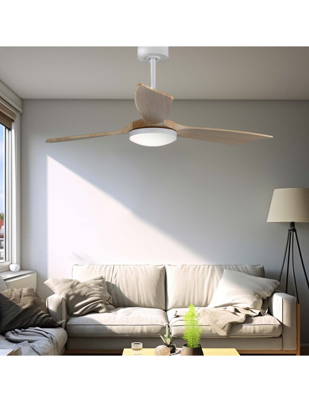 Ventilador de techo modelo báltico con 3 aspas de madera ø132cm luz led 3000/4000/6000k, 3cct, potencia: 20 w, color blanco