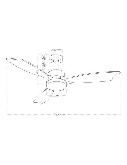 Ventilador de techo modelo báltico con 3 aspas de madera ø132cm luz led 3000/4000/6000k, 3cct, potencia: 20 w, color blanco