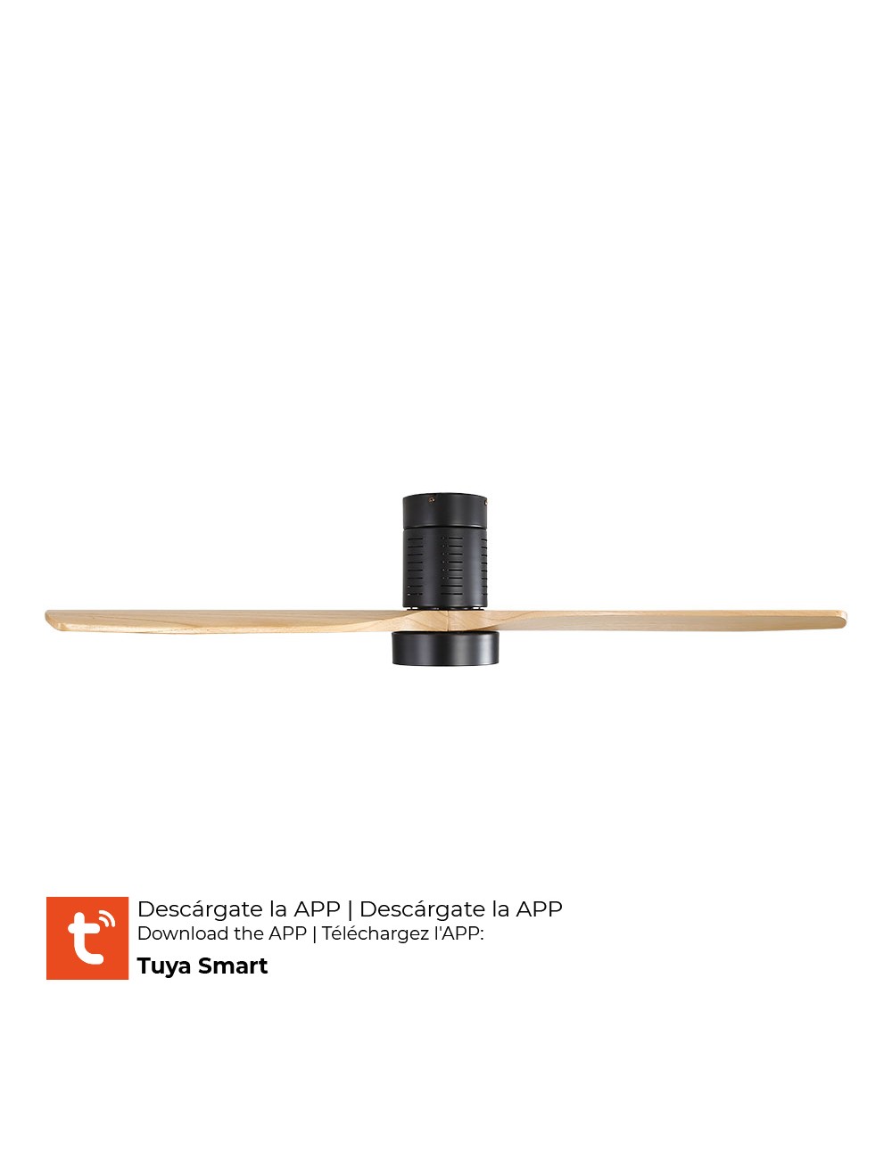 Ventilador de techo modelo kara con 3 aspas de madera ø132cm luz led 3000/4000/6000k, 3cct, potencia: 30 w , color negro