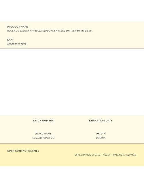 Bolsa de basura amarilla especial envases 30 l (55 x 60 cm) 15 uds