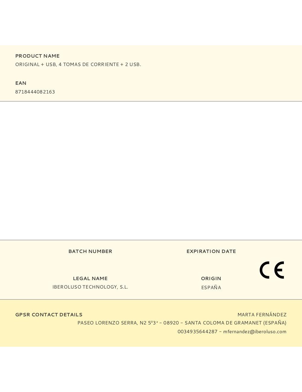 Original + usb, 4 tomas de corriente + 2 usb.