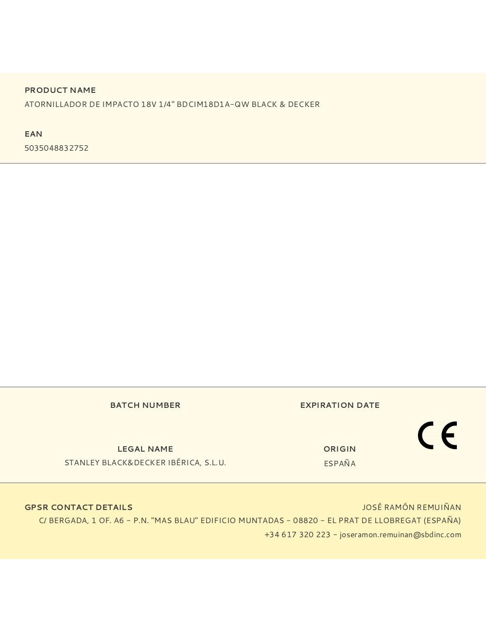 Atornillador de impacto 18v 1/4" bdcim18d1a-qw black & decker