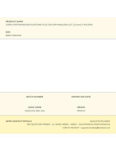 Carro portamanguera eurotank plus con 20m manguera 1/2" (12,5mm) y racores